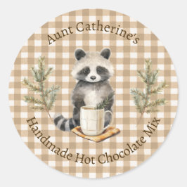 Raccoon with Mug Brown Gingham Hot Cocoa Mix Label