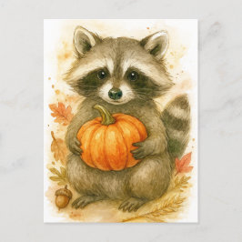Raccoon with Pumpkin Thanksgiving Postcard Feestdagenkaart
