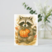 Raccoon with Pumpkin Thanksgiving Postcard Feestdagenkaart (Staand voorkant)