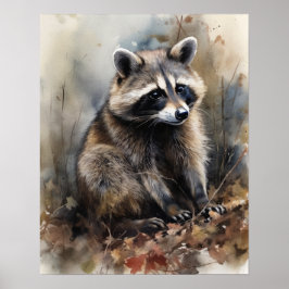 Raccoon Woodland Animal Art Print Poster