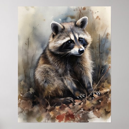Raccoon Woodland Animal Art Print Poster (Voorkant)