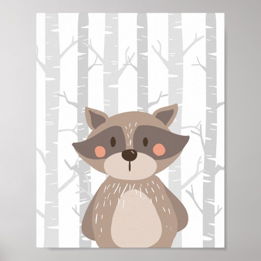 Raccoon Woodland Animal Nursery Wall Art Print (Voorkant)