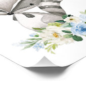 Raccoon, Woodland Animals, Boho, Blue Flowers Foto Afdruk (Hoek)