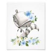 Raccoon, Woodland Animals, Boho, Blue Flowers Foto Afdruk (Voorkant)