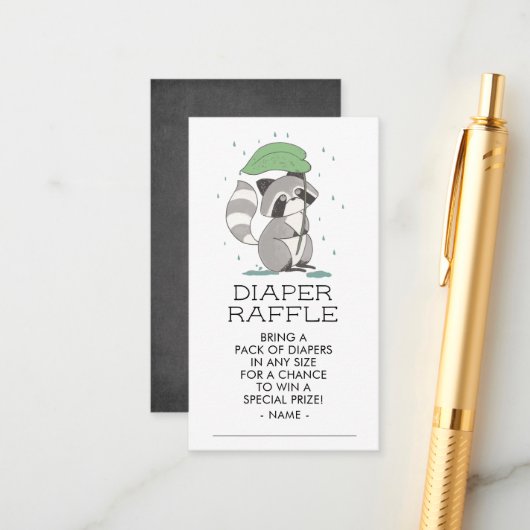 Raccoon Woodland Baby shower Diaper Raffle Ticket Informatiekaartje (Voorkant / Achterkant in situ)