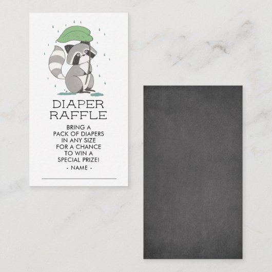 Raccoon Woodland Baby shower Diaper Raffle Ticket Informatiekaartje (Voorkant / Achterkant)