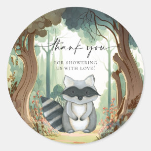 Raccoon Woodland Baby shower Ronde Sticker