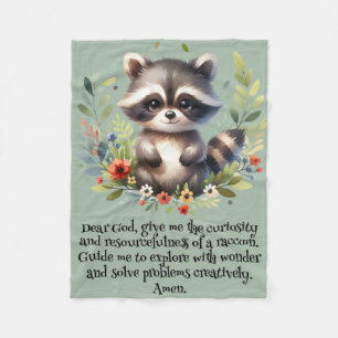Raccoon Woodland Kinder Christelijke Gebed op Blau Fleece Deken
