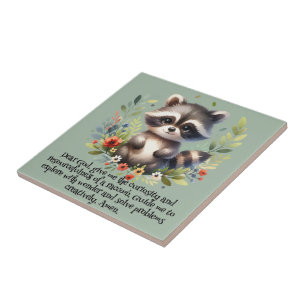 Raccoon Woodland Kinder Christelijke Gebed op Blau Tegeltje
