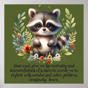 Raccoon Woodland Kinder Christelijke Gebed op Groe Poster