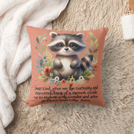 Raccoon Woodland Kinder Christelijke Gebed op Roze Kussen (Deken)