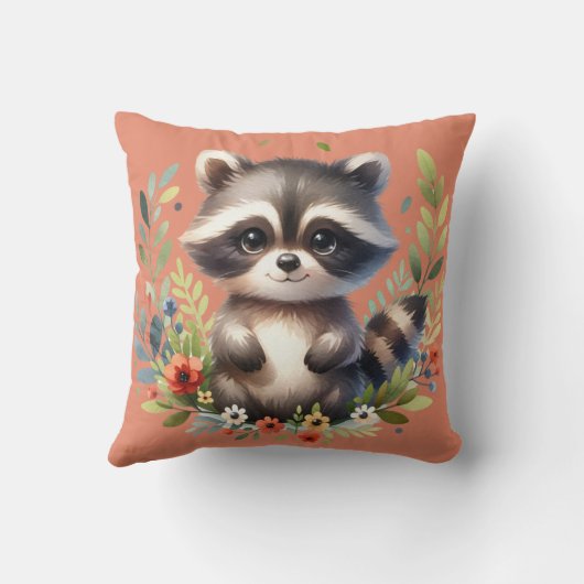 Raccoon Woodland Kinder Christelijke Gebed op Roze Kussen (Achterkant)