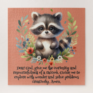 Raccoon Woodland Kinder Christelijke Gebed op Roze Legpuzzel