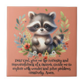 Raccoon Woodland Kinder Christelijke Gebed op Roze Tegeltje (Voorkant)