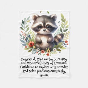 Raccoon Woodland Kinder Christelijke Gebed op Wit  Fleece Deken