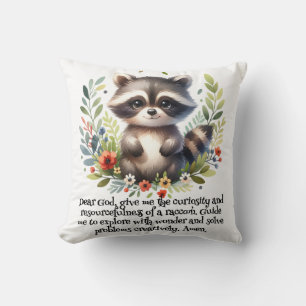 Raccoon Woodland Kinder Christelijke Gebed op Wit Kussen