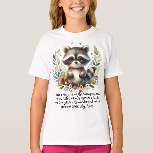 Raccoon Woodland Kinder Christelijke Gebed | T-shirt (Voorkant)