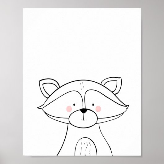 Raccoon Woodland Nursery Wall Art Monochrome Poster (Voorkant)