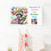 Raccoon Woodland thema verjaardag gepersonaliseerd Spandoek (Insitu)