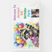 Raccoon Woodland thema verjaardag gepersonaliseerd Spandoek (Verticaal)