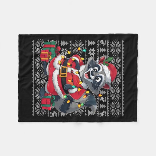 Raccoon Xmas Sweater Style Ugly Santa Raccoon Chri Fleece Deken (Voorkant (Horizontaal))