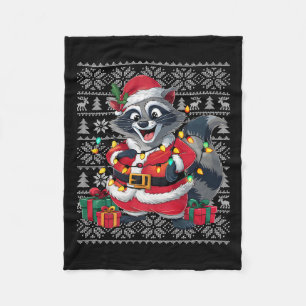 Raccoon Xmas Sweater Style Ugly Santa Raccoon Chri Fleece Deken