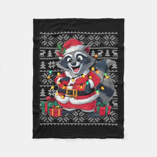 Raccoon Xmas Sweater Style Ugly Santa Raccoon Chri Fleece Deken (Voorkant)