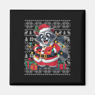 Raccoon Xmas Sweater Style Ugly Santa Raccoon Chri Magneet