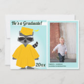 Raccoon Yellow Blue Afstuderen Fotoaankondiging Kaart (Voorkant)