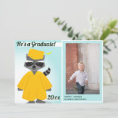 Raccoon Yellow Blue Afstuderen Fotoaankondiging Kaart (Staand voorkant)