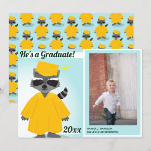 Raccoon Yellow Blue Afstuderen Fotoaankondiging Kaart