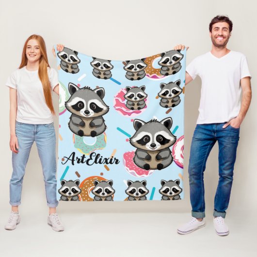 Raccoon Zittende Sweet Achtergrond Print Fleece Deken (In situ)