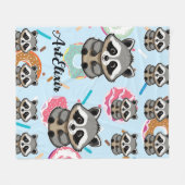 Raccoon Zittende Sweet Achtergrond Print Fleece Deken (Voorkant (Horizontaal))