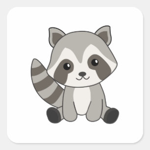 Raccoon zoete dieren voor kinderen Funny Raccoons Vierkante Sticker