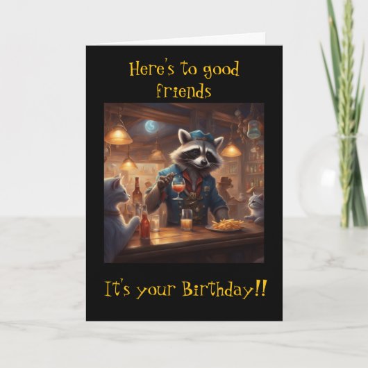 Raccoons and Cats share drinks in the bar birthday Kaart (Voorkant)