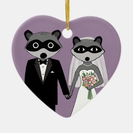 Raccoons Bride en Groom Cute Wedding Keepslag Keramisch Ornament (Voorkant)