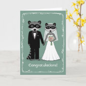 Raccoons Bride en Groom Wedding Gefeliciteerd Kaart (Gele Bloem)