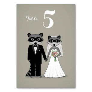 Raccoons Bride en Groom Wedding Reception Kaart