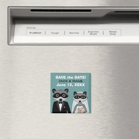 Raccoons Bruiloft Bewaar de Datum Magneet (Insitu (Vaatwasser))