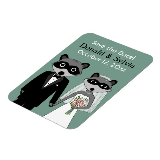 Raccoons Bruiloft Bewaar de Datum Magneet (Linkerzijde)