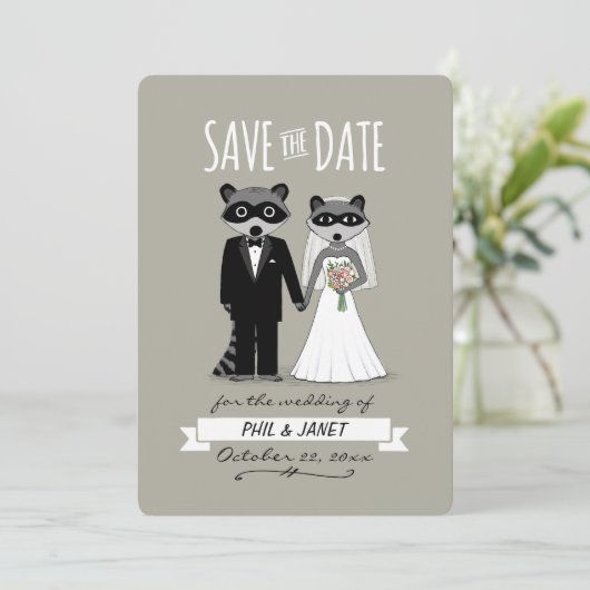 Raccoons Bruiloft Bewaar de Datum Save The Date (Staand voorkant)