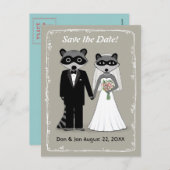 Raccoons Bruiloft Bewaar de Datum (Warm Grijs) Aankondigingskaart (Voorkant / Achterkant)