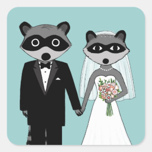 Raccoons bruiloft vierkante sticker