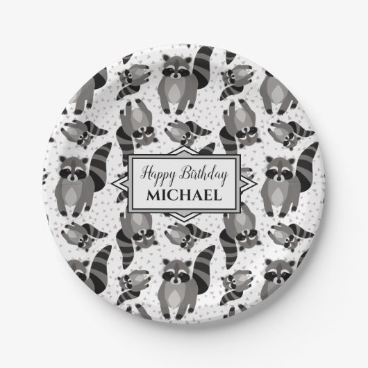 Raccoons Custom Birthday Party Papieren Bordje (Voorkant)