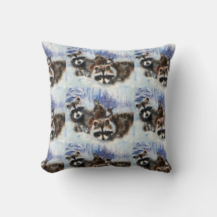 Raccoons en sneeuw van oorspronkelijke kunst kussen