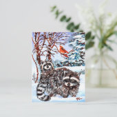 Raccoons in de sneeuw briefkaart (Staand voorkant)