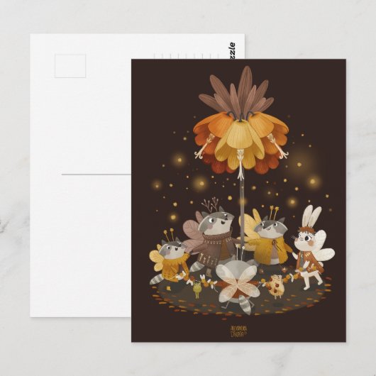 Raccoons Magic Flower van Alexandra Dikaia Briefkaart (Voorkant / Achterkant)