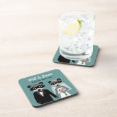 Raccoons Weddenschap en bruid met aangepaste tekst Onderzetter (Rechterzijde)