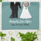 Raccoons Weddenschap en bruid met aangepaste tekst Theedoek (Gevouwen)