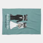 Raccoons Weddenschap en bruid met aangepaste tekst Theedoek (Horizontaal)